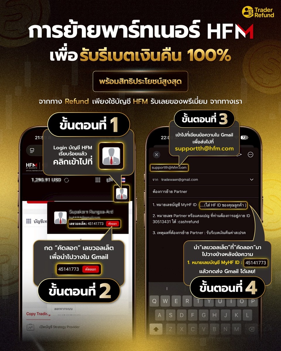การย้ายพาร์ทเนอร์ HFM เพื่อรับรีเบทเงินคืน 100%